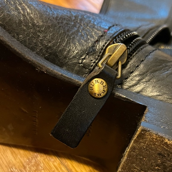 BURBERRY Vintage Black Leather & Classic Plaid Fabric Back Zip Up Boots 35.5 - Picture 5 of 7